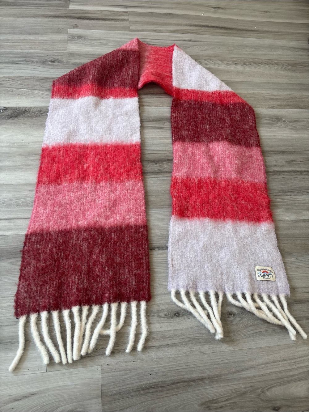 Faherty Red & Pink Striped Alpaca Blend Scarf